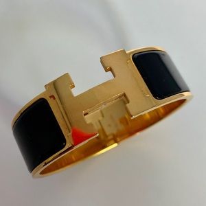 Hermes Jewelry - Hermes Black & Gold Wide Bracelet Hermes Jewelry - Hermes Black & Gold Wide Bracelet